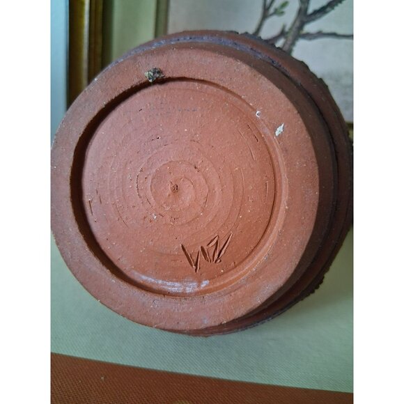 Vintage Handcrafted Terracotta Pot With Embossed Tribal Patterns Rustic Finish - Picture 6 of 8